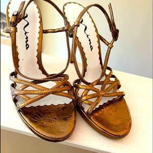 NINA BRONZE METALLIC STRAPPY HEELS